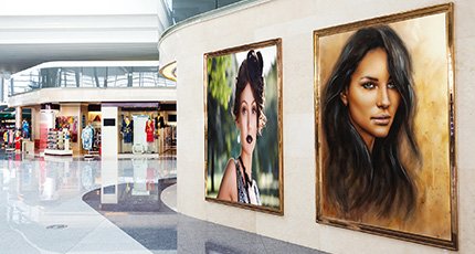 Blank poster board wall in modern shopping mall - poster board wall art