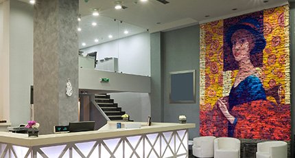 Interior of a hotel reception, modern style.- hotel reception wall art